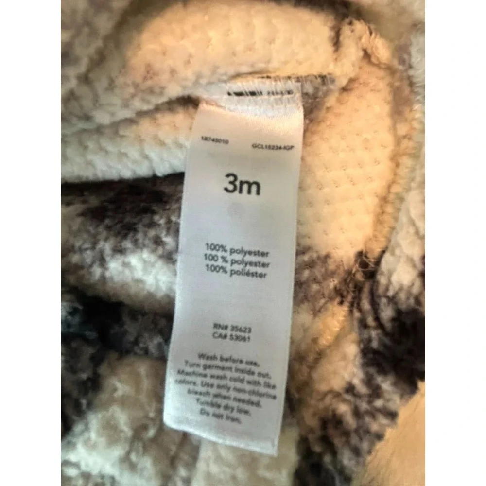 Carter's Just One You Baby Sherpa Jacket 3M Cream Black Plaid Cozy Winter